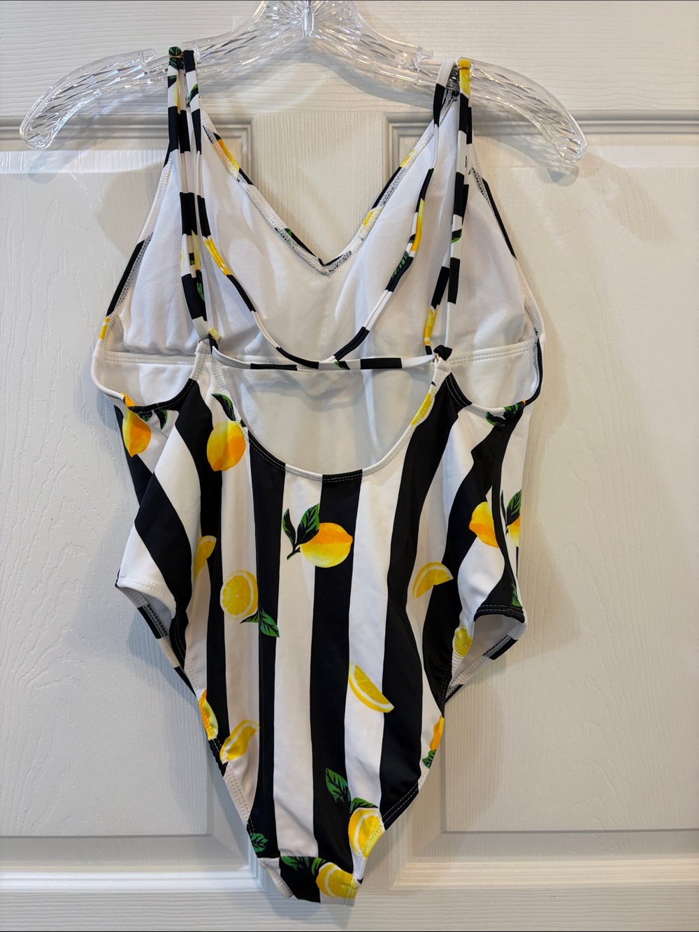 No Boundaries Black & White Striped One-Piece Swimsuit with Yellow Lemon Print - Picture 2 of 10